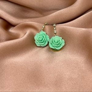 Teal Floral Gold Toned Dangle Earring